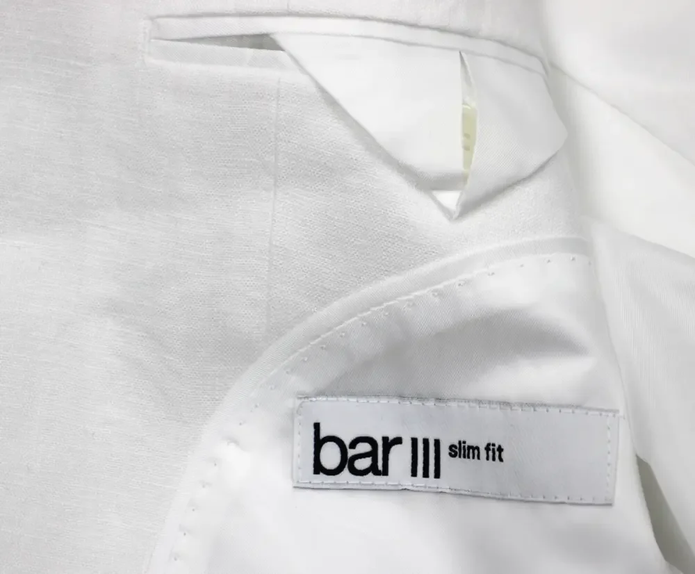 Bar III Blazer Mens 36 R White Slim Fit Linen Sport Coat Jacket Summer
